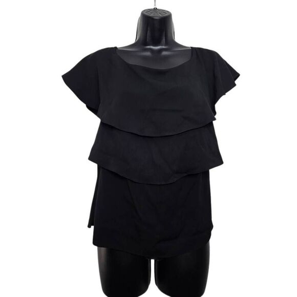 Yeohlee Blouse Size Small Silk Ruffle Black Top Flowy Classic - Picture 1 of 6